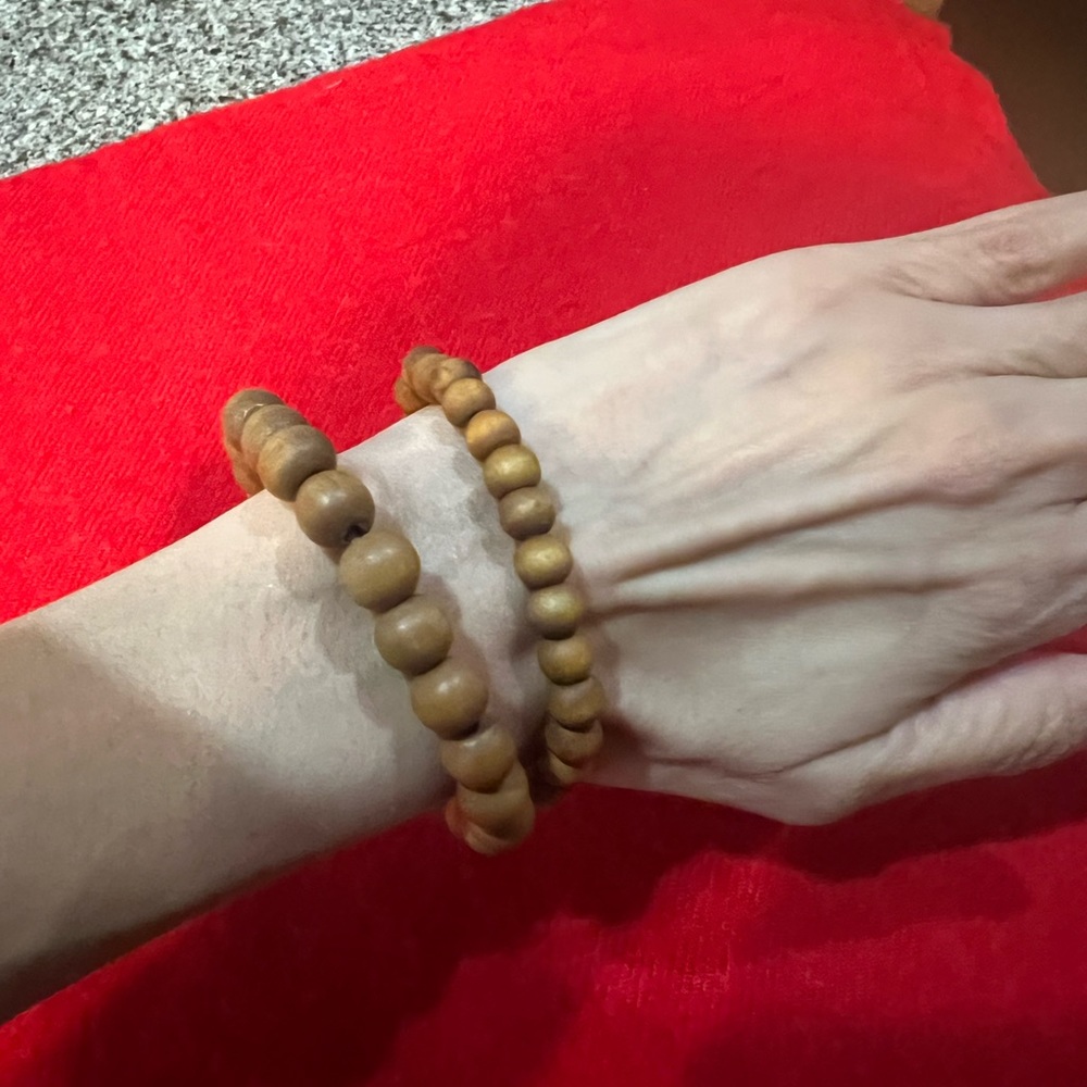Wood bead bracelets set of two- elastic one size